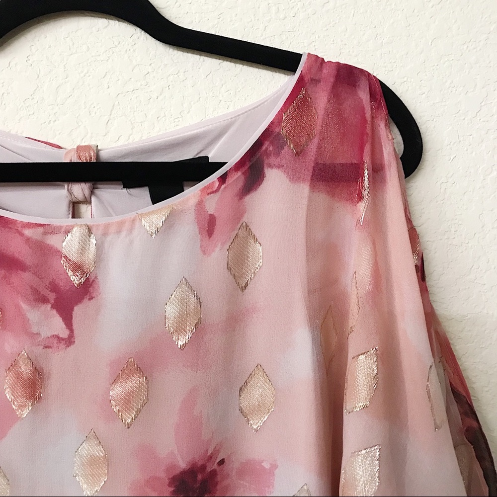White House Black Market Pink Floral Silk Blouse - Picture 2 of 5